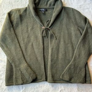 Marina Luna Wool Cottagecore Tie-Front Sweater | Moss Green | Size M